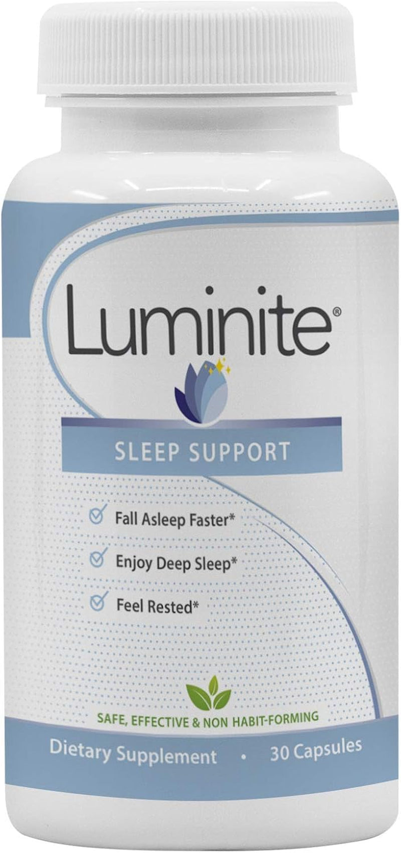 Luminite Sleep Support - Nighttime Sleep Aid Supplement - L-Tryptophan, Melatonin, Chammomile - Non Habit Forming, 30 Count