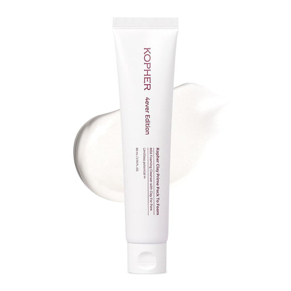 Kopher Clay Prime Pack to Foam [4Ever Edition] Facial Cleanser: Hydrating & Purifying Cleanser for Sensitive Skin - Makeup Remover, Ph Balanced, Korean Skincare (2.7 Fl.Oz.)