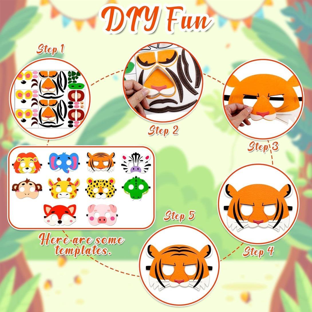 33PCS Jungle Safari Crafts - Felt Animal DIY Arts Kit, Birthday Party Favors Activities Supplies in Bulk