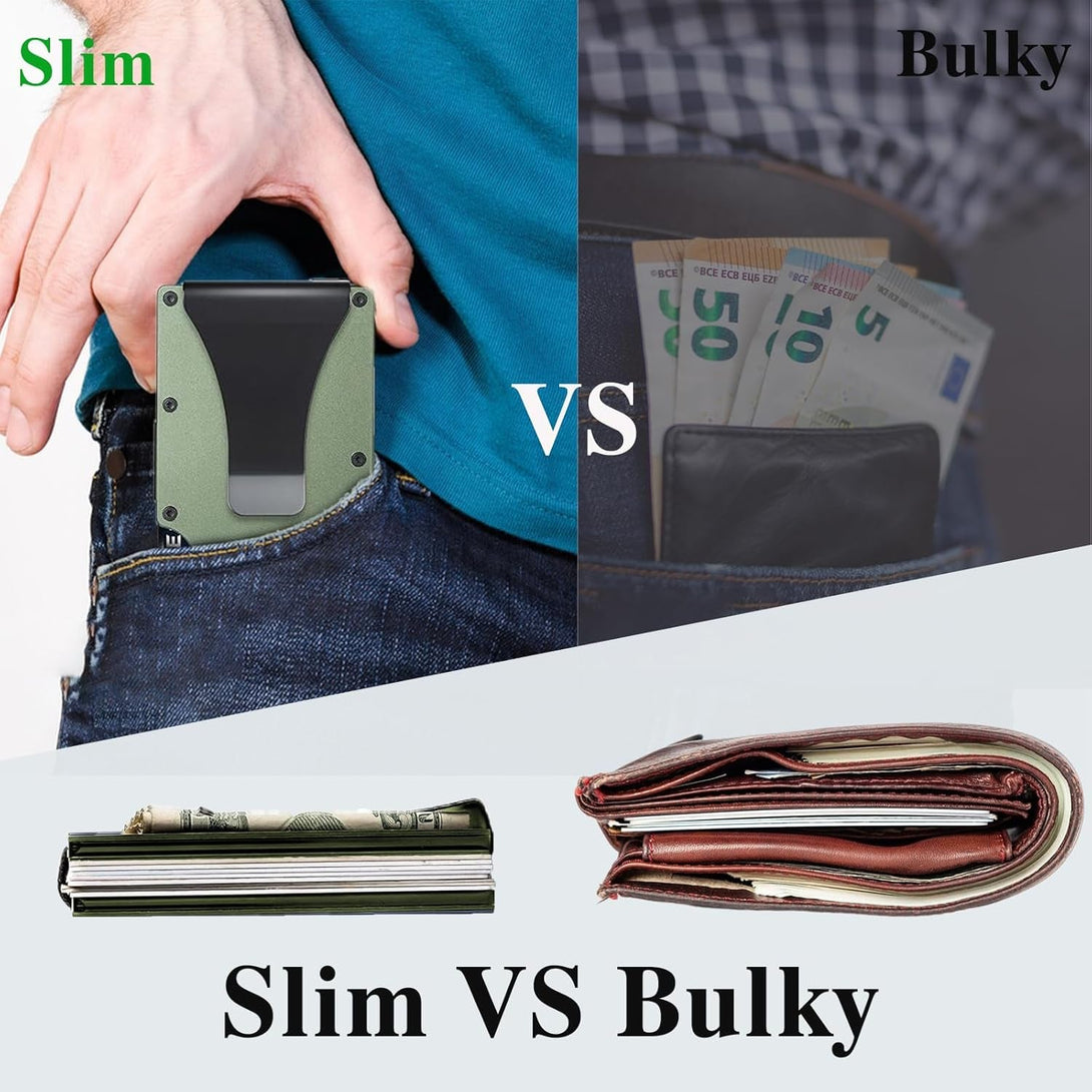 Minimalist Wallet with RFID Blocking for Men,Slim Credit Card Holder with Aluminum Money Clip Wallet for Men and Women,Metal Wallets for Mens Front Pocket as Gifts (Army Green)