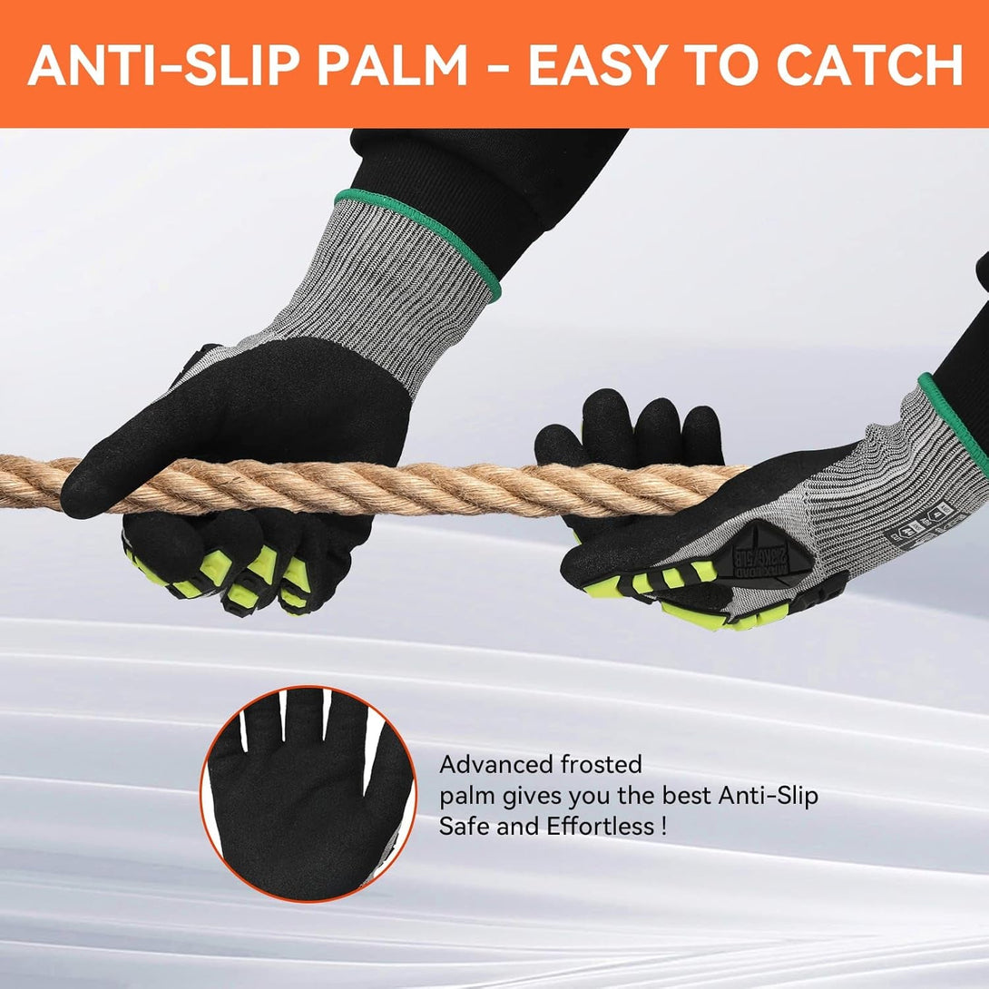 2 Pairs Safety Work Gloves,Impact Gloves for Men Women,Cut Resistant Non-Slip Heavy Duty Gloves with Nitrile Grip,Touch Screen Glove with Impact Protection for Mechanic Construction, Medium