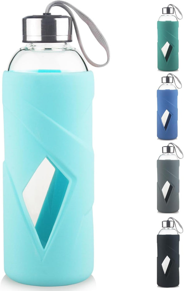 32 OZ Borosilicate Glass Water Bottle BPA Free Reusable Glass Drinking Bottle with Silicone Sleeve and Stainless Steel Lid