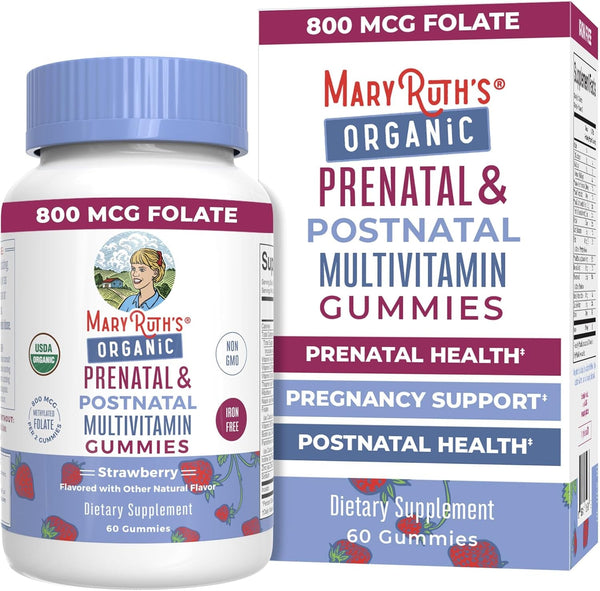 Maryruth Organics Prenatal Vitamins for Women | USDA Organic Prenatal Gummies | Postnatal Vitamins for Women Breastfeeding | Methylfolate 800 Mcg DFE | Iodine | Vegan | Non GMO | 30 Servings