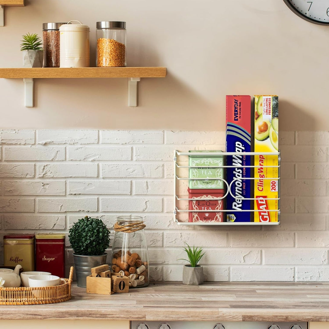 Decobrothers Wall Mount Kitchen Wrap Organizer Rack, White