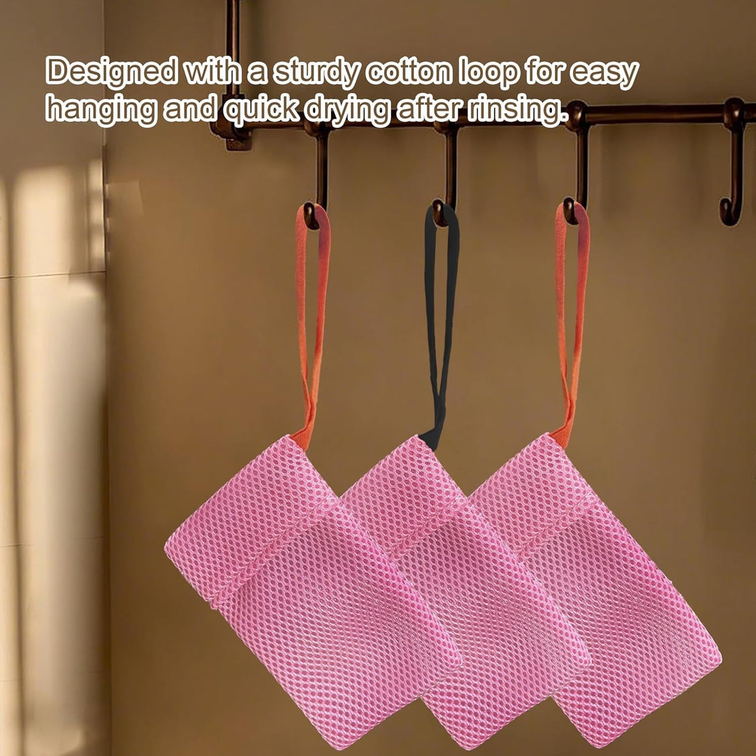 2 Pack Soap Bag Gentle Roughness,Bar Soap Pouch Saver Pocket,Body Scrubber Shower Sponge Loofah,Exfoliating Bath Sponge (Pink)
