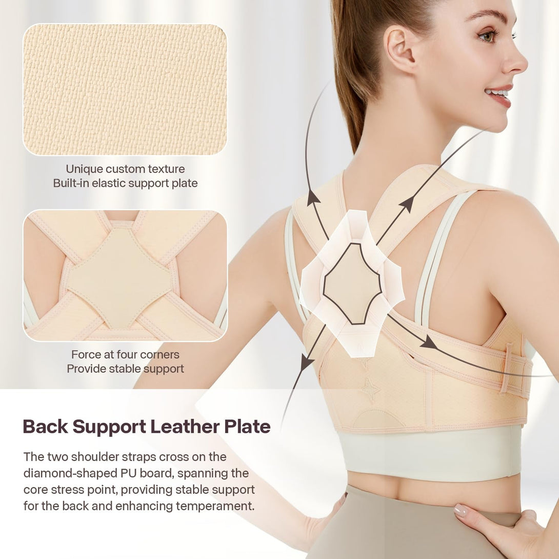 Back Brace Posture Corrector for Women and Men,Adjustable Shoulder Posture Brace,Upper Lower Pain Relief - Scoliosis,Hunchback,Hump,Spine Beige(Small/Medium)