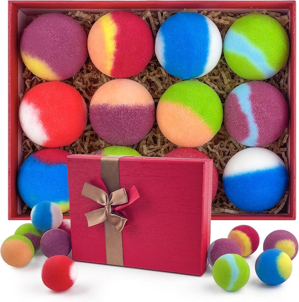Bath Bombs, 12PCS Bath Bomb Set for Women Gift, Natural Organic Bath Fizzy Bomb with Pure Essential Oil, Relaxing Mini Bathbombs with Reusable Gift Box, Galentines Day Gifts Set for Women and Men