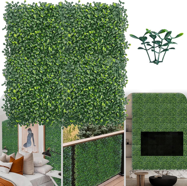 Artificial Grass Wall Panel Backdrop,10 X 10 in 16P(11.2 Sqft) Uv-Anti Greenery Boxwood Panels for Indoor Outdoor Green Wall Decor & Ivy Fence Covering Privacy