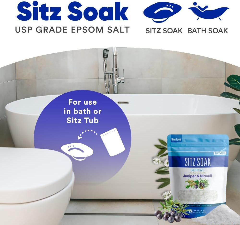 Sitz Bath Soak 2-Lbs Sitz Salt Epsom Salt Hemorrhoid Soothing with Pure Essential Oils in BPA Free Pouch with Press-Lock Seal Made in USA