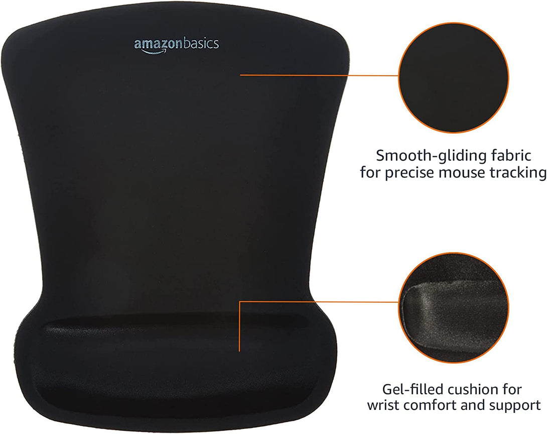 Amazon Basics Irregular Ergonomic Gel Computer Mouse Pad with Wrist Rest for Pain Relief, 10.1L X 8.1W Inches, Black