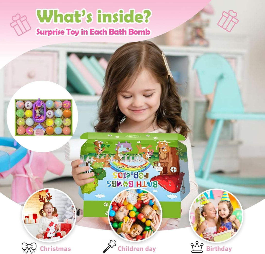 Bath Bombs for Kids with Surprise Inside, 20 Pack Kids Bath Bombs with Puppy Dolls Inside, Safe Handmade Bubble Bath Fizzies Bomb, Ideal Birthday Christmas Easter Egg Gift Set