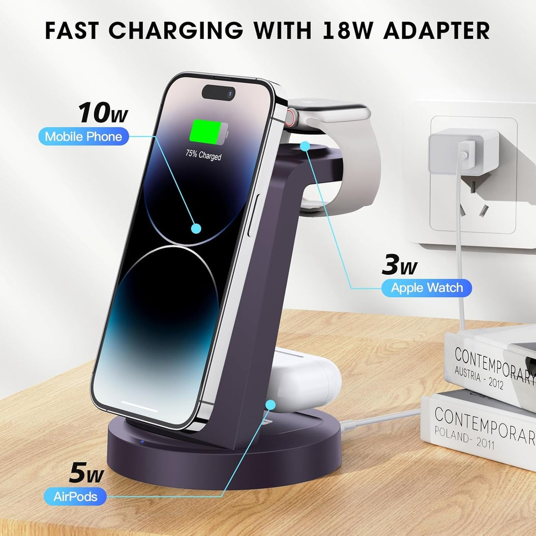 3 in 1 Charging Station for Iphone - Wireless Charger for Apple Products Multiple Devices - Charging Dock Stand for Airpods (For Iphone 16E 16 15 14 13 Pro 12 11 X Max)