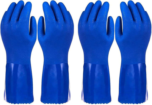 2 Pairs Rubber Household Cleaning Gloves for Kitchen Dishwashing, Cotton Lined (Blue)