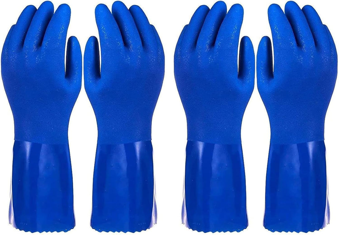 2 Pairs Rubber Household Cleaning Gloves for Kitchen Dishwashing, Cotton Lined (Blue)