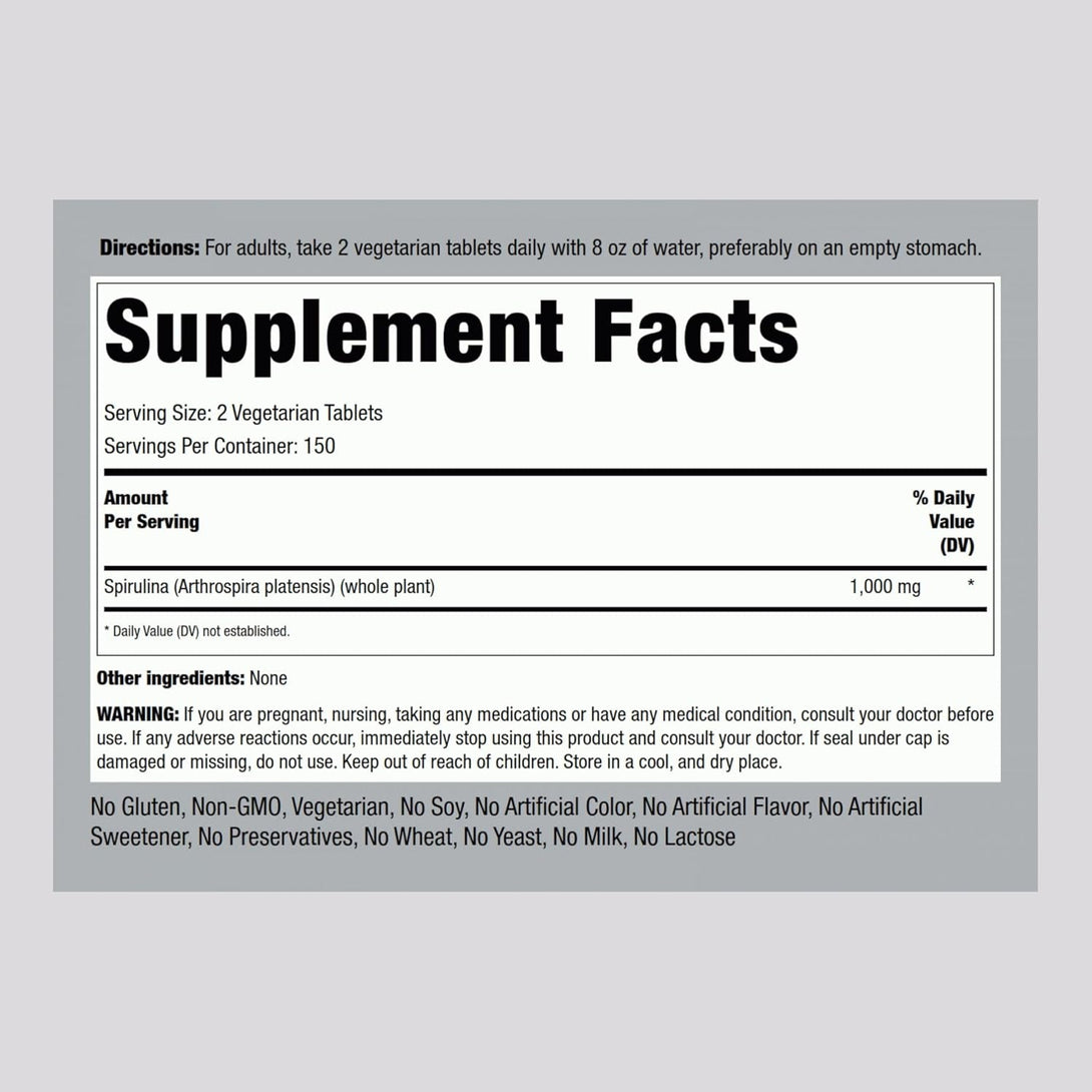Piping Rock Organic Spirulina | 1000Mg | 300 Tablets | Arthrospira Platensis | Vegetarian, Non-Gmo, Gluten Free Supplement
