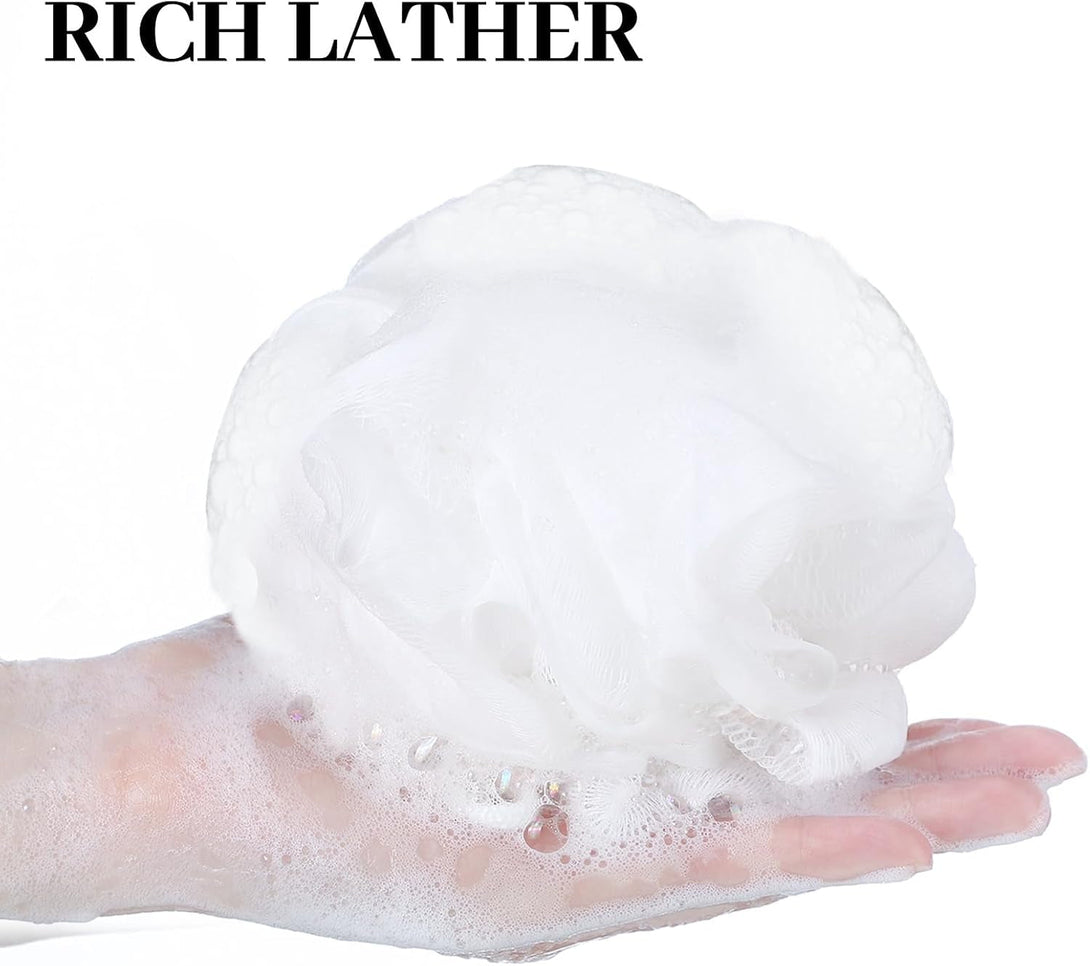 12 Pcs Travel Size Loofah Individually Wrapped, Small Shower Puff Bath Sponge Pouf Ball Bulk Mesh Bath Puff Mini Loofah Sponge with Case Bulk for Shower Care(Multicolor)
