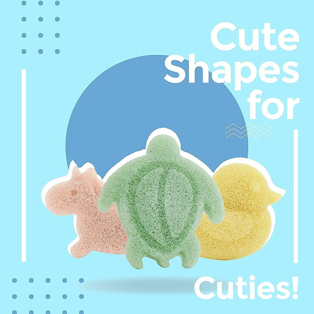 Myhomebody Konjac Baby Sponge for Bathing, Cute Shapes Natural Kids Bath Loofah for Infants, Toddler, Newborns, Safe Plant-Based, 3Pc. Set: Unicorn, Duck, Sea Turtle
