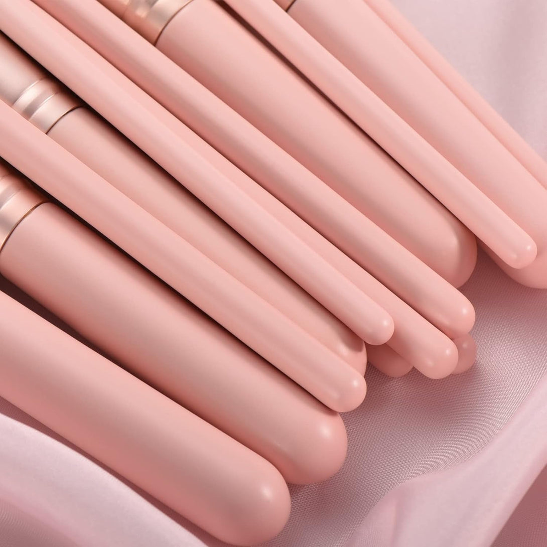 14 Piece Pink Makeup Brushes-Wooden Handle with Soft Synthetic Bristles,For Face & Eye Makeup|Professional Makeup Brushes Set for Women & Girls|