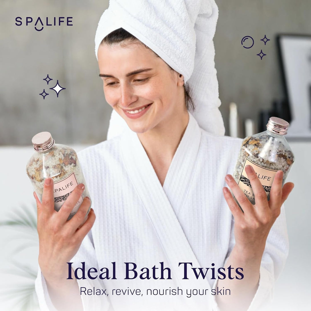 Spalife Tea Spa Petal-Infused Effervescent Mineral Bath Salts - Lavender & Rose, 2-Pack 17.6 Oz. Ea for Relaxing Aromatherapy and Soothing Soaks