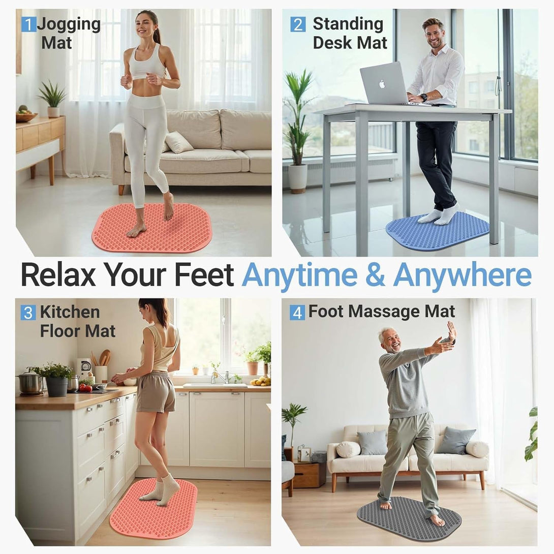 Silicone Foot Massager Mat, Large Reflexology Mat for Feet Relaxation, Portable Foot Acupressure Mat with Dual-Side Usage, Foldable Standing Desk Mat for Pain, Fatigue Relief(Gray-L)