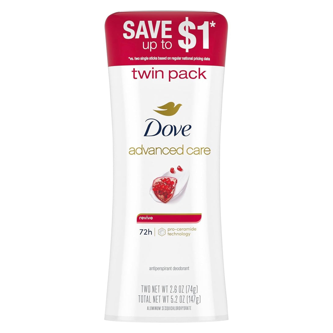 Dove Advanced Care Antiperspirant Deodorant Stick for Women Revive for 48 Hour Protection and Soft and Comfortable Underarms 2.6 Oz, 2 Count