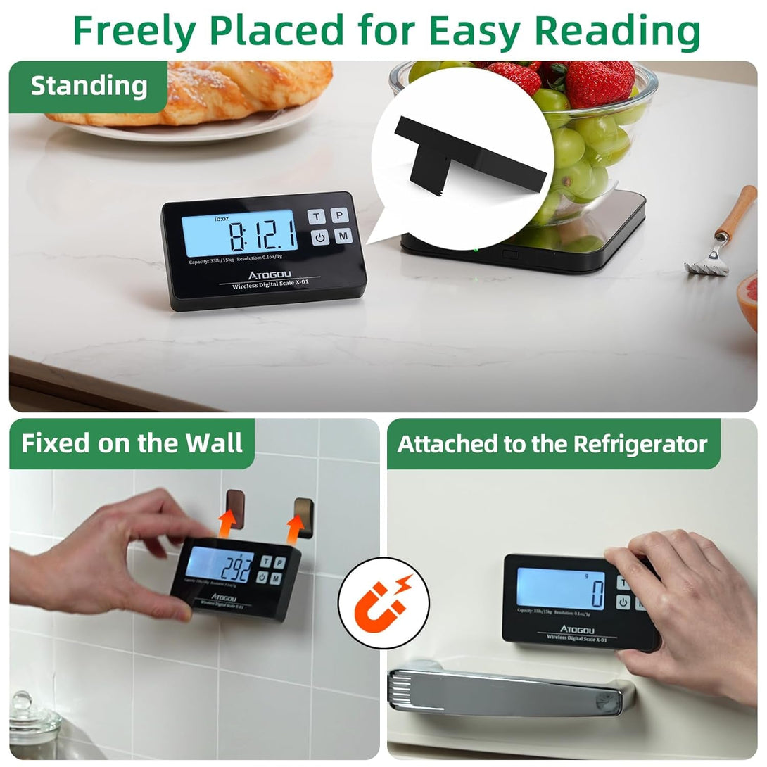 33Lb Wireless Kitchen Scale with Remote Display, 1G/0.1Oz Precise Graduation, Food-Grade 304 Stainless Steel, Magnetic, Digital Food Scale for Cooking, Postage, Shipping, Etc. Black