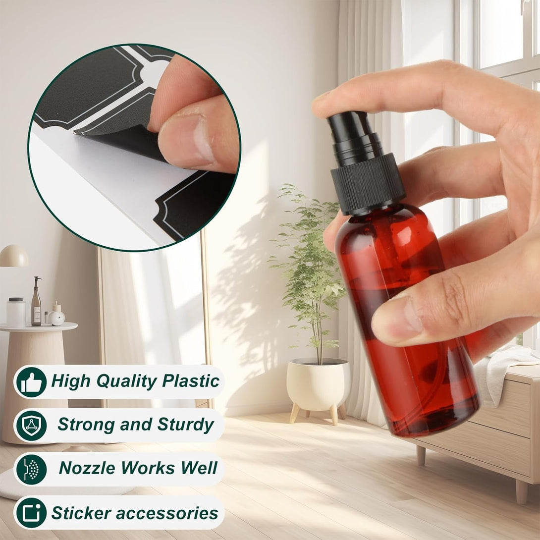 2Oz Small Spray Bottle, 60 Pcs Plastic Spray Bottles Fine Mist Mini Spray Bottles Refillable Liquid Containers with Labels and 5 Funnel for Plants Cleaning Solutions, Essential Oils, Colognes, Travel