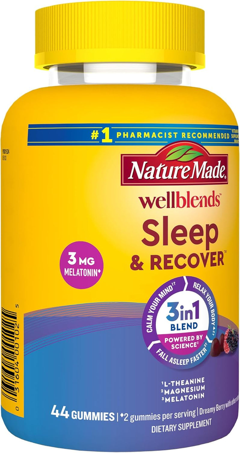 Nature Made Wellblends Sleep and Recover, Sleep Aid with Melatonin 3Mg to Support Restful Sleep, plus L Theanine 200Mg and Magnesium Citrate, 44 Gummies
