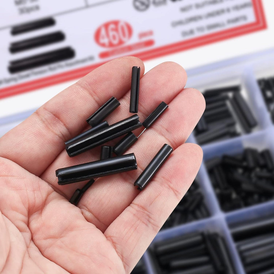 460 Pcs Roll Pin Assortment Set, Slotted Metric Spring Pins, Split Expansion Dowel Tension Roll Pins, Split Expansion Spring Steel Pin Set - M1.5/M2/M2.5/M3/M4/M5/M6