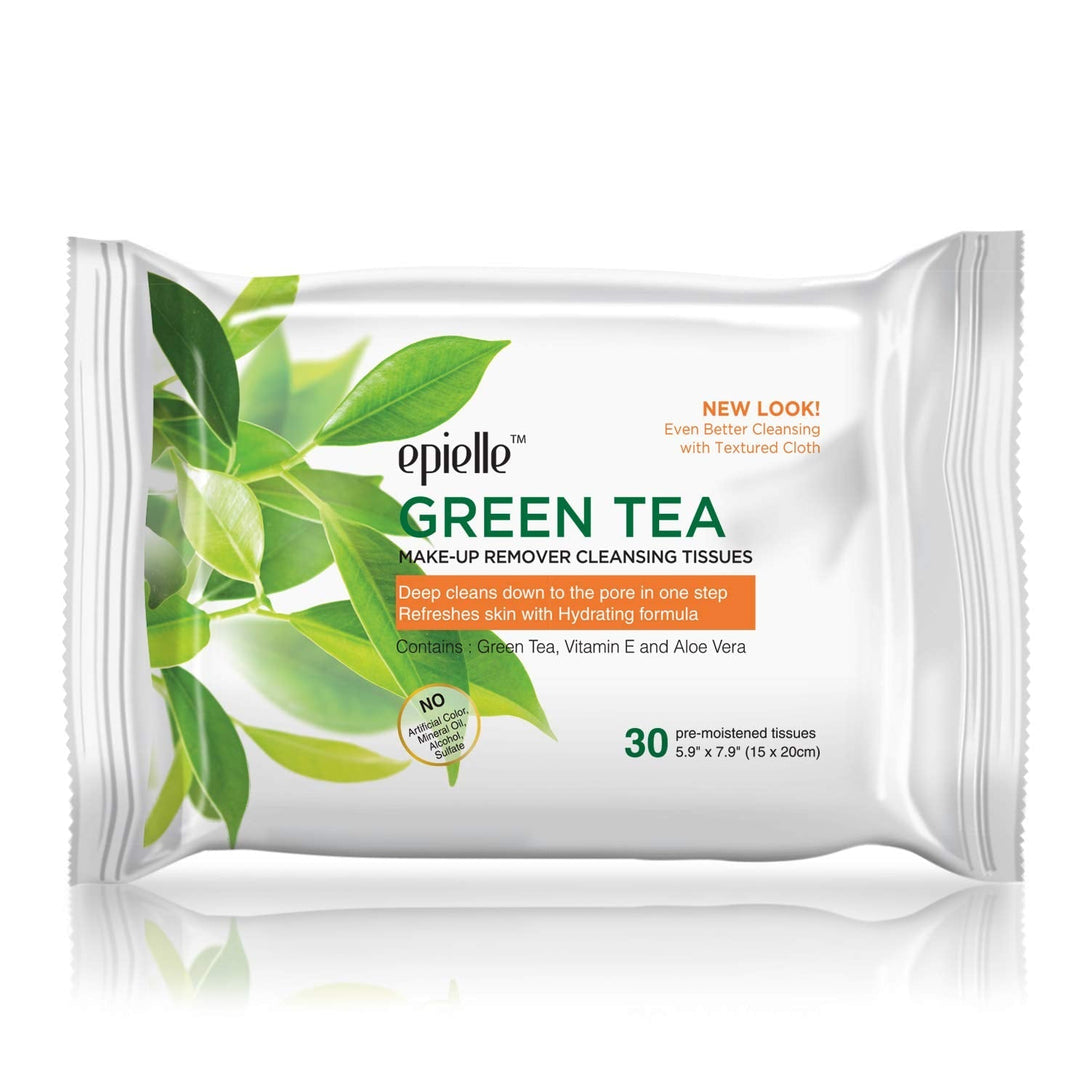 Epielle New Makeup Remover Cleansing Wipes Tissue - Cucumber 30 Count 6 Pack | Gentle for All Skin Types | Daily Facial Cleansing Towelettes | Removes Dirt, Oil, Makeup (Green Tea)
