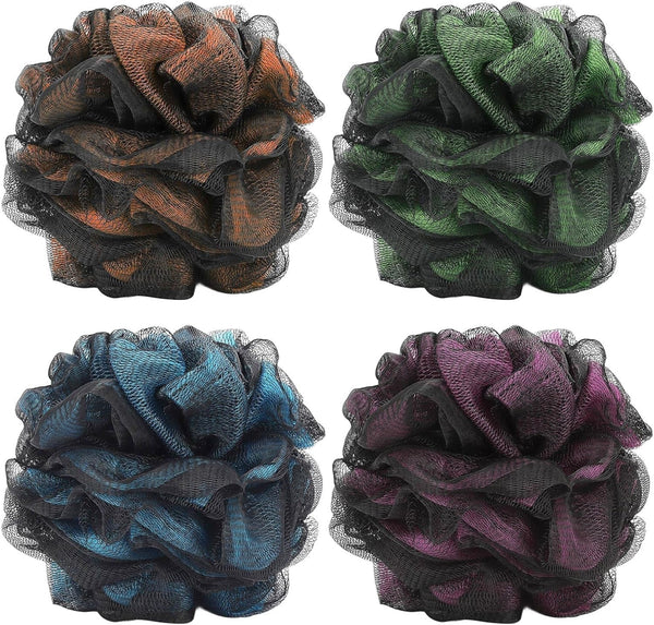 Loofah Bath and Shower Sponge Pouf, Mesh Brush Ball Exfoliating Body Scrubber Ball Pack of 4 (60G/Pcs)