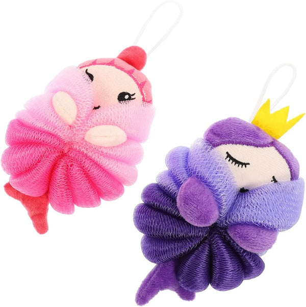 2Pcs Bath Ball Shower Pouf Sponge Luffa Baby Bath Brush Mermaid Baby Shower Games Pouf Wash Bath Sponges Shower Ball Body Scrubber Shower Loofah Cute or Cleaning Supplies Child