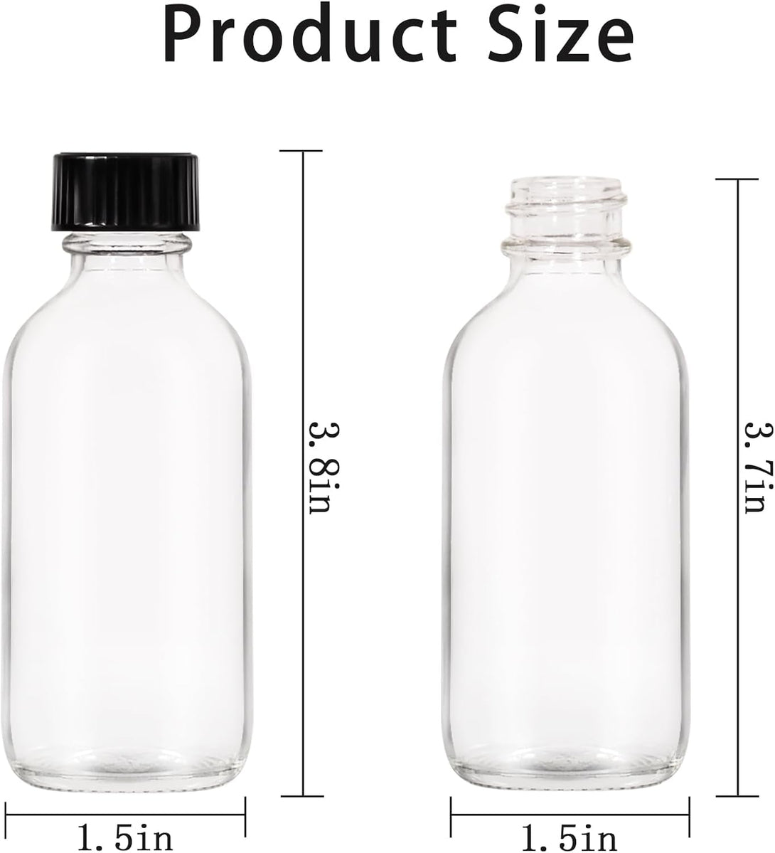 8 Pack, 2 Oz Small Clear Glass Bottles with Lid and Funnels - 60Ml Boston Shot Bottles with Caps, Immunity, Potion, Wellness, Sample, Ginger, Juice - Mini Personal Care & Beauty Travel Bottle