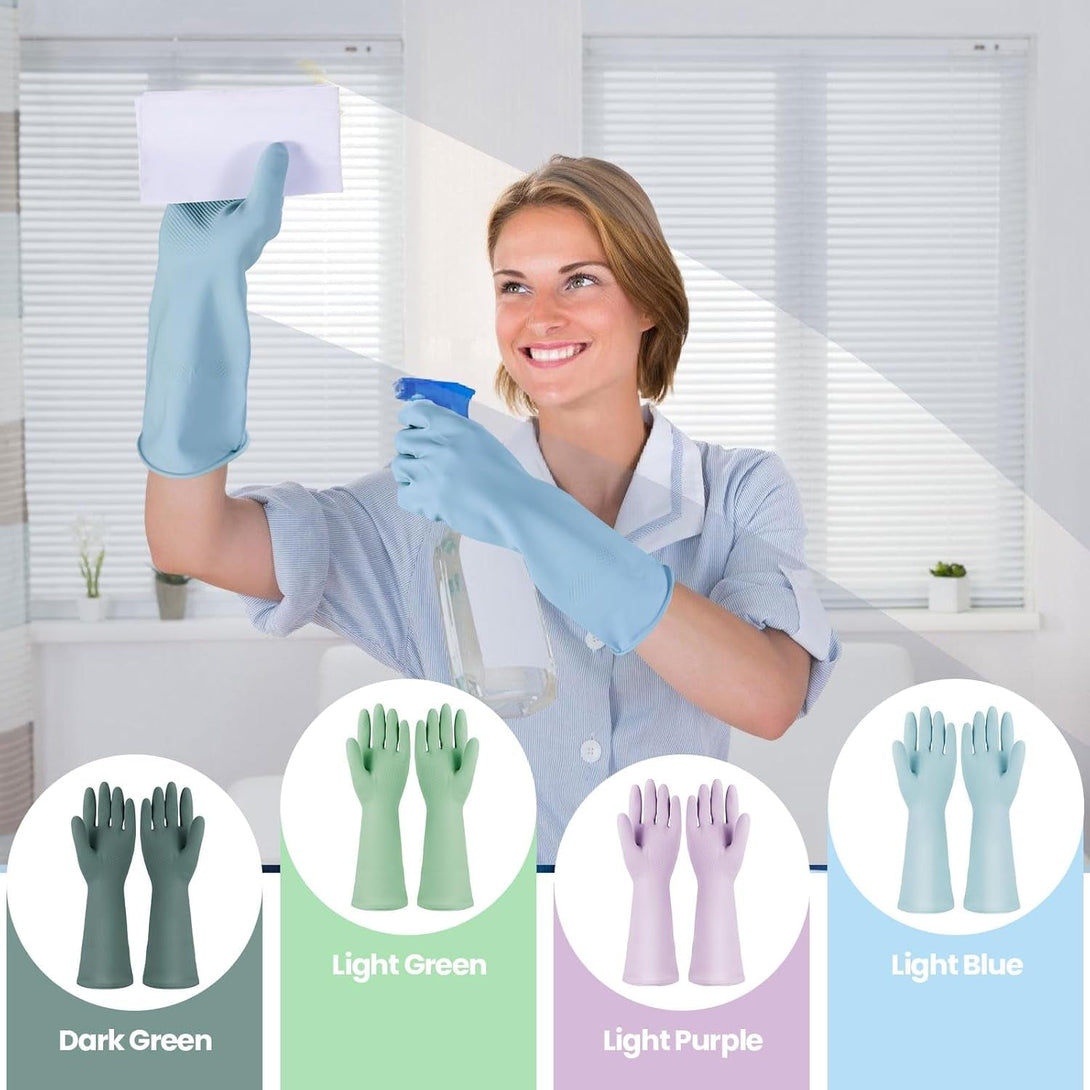 4 Pairs Rubber Kitchen Dishwashing Gloves, Reusable Waterproof Latex Household Cleaning Gloves, Non-Slip and Flexible for Washing Dishes, Kitchen and Bathroom Cleaning