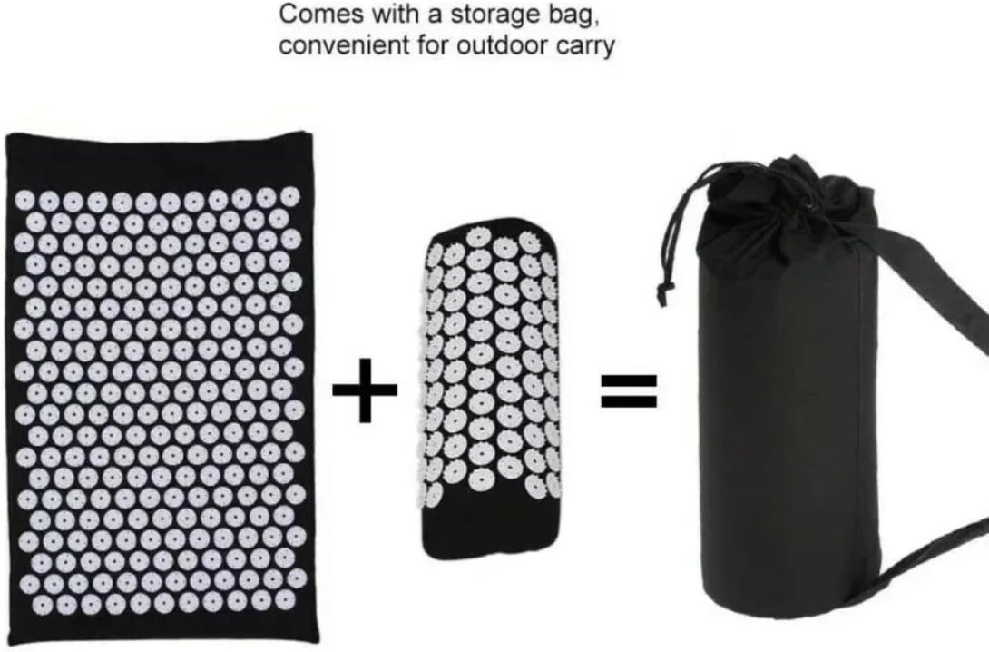Acupressure Yoga Massage Mat - Relaxing Needle Pad with Pillow for Stress Relief and Back Pain - Comfortable Cushion for Yoga and Massage - Unique Acupressure Design to Relieve Tension and Soreness -