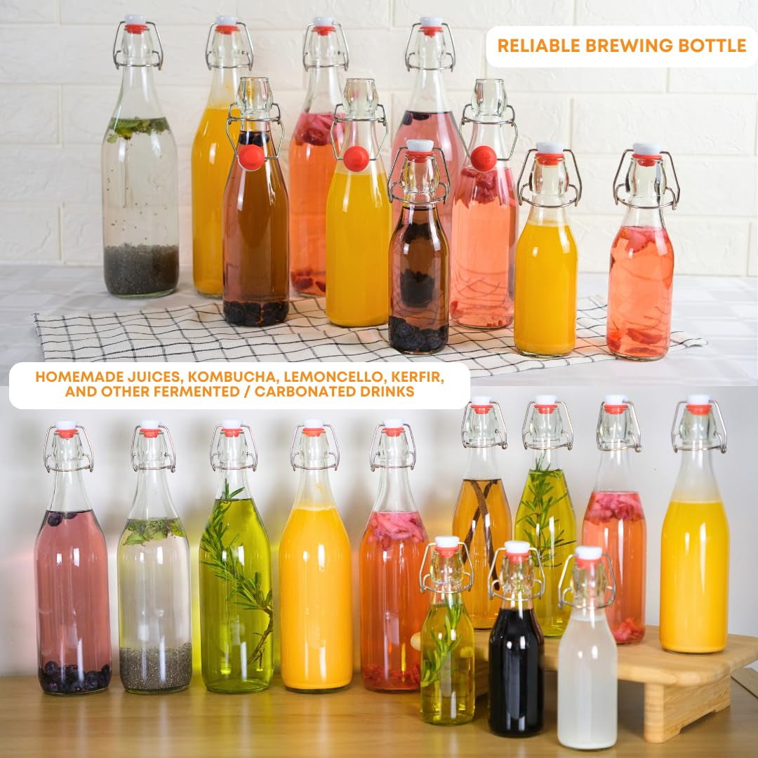 Fastrack Swing Top Glass Bottles - 8.5 Oz Pack of 8 - Amber Flip Top Bottles for Carbonated Drinks, Clear Glass Kombucha, Fermentation, Water - Food Grade & Eco-Friendly