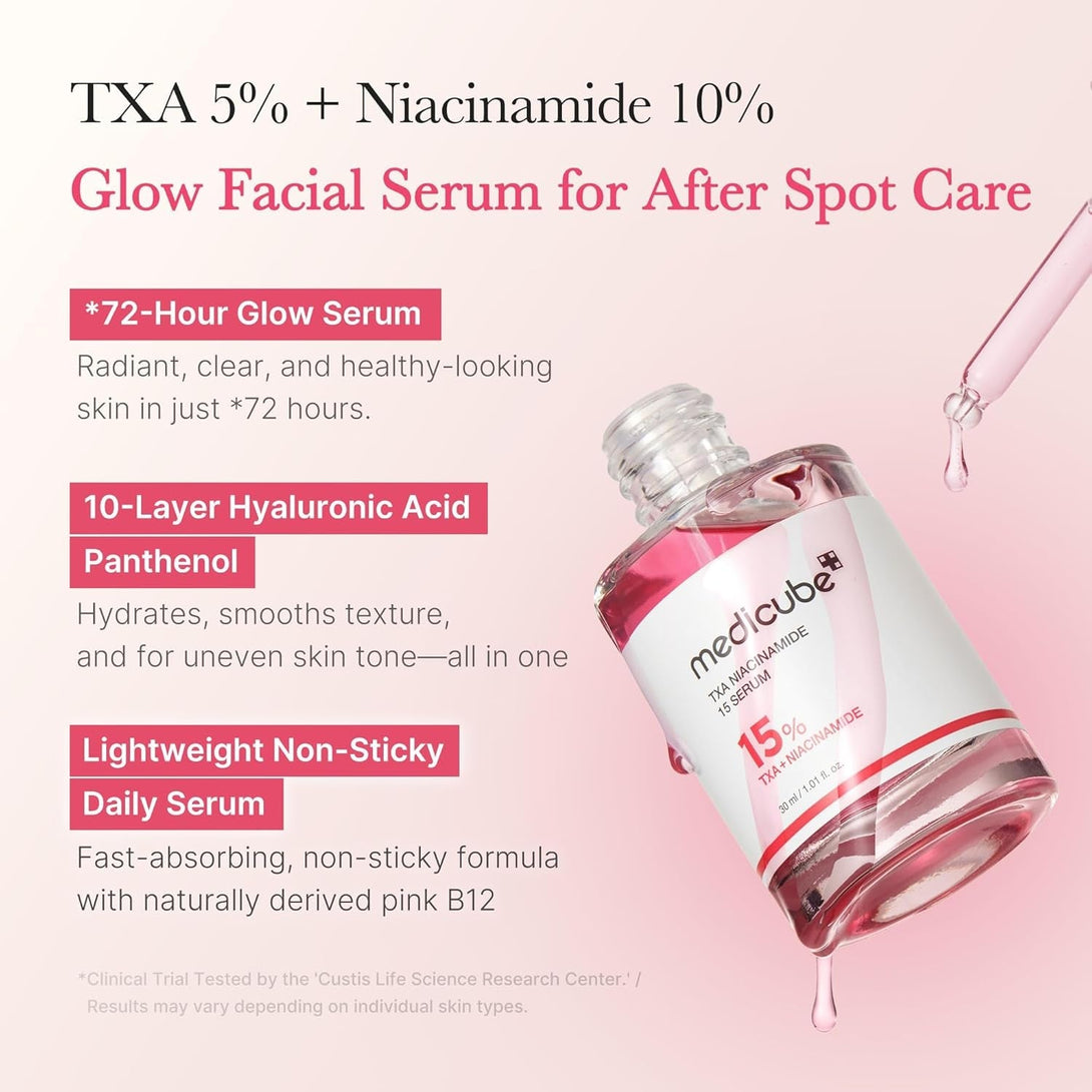 Medicube Txa+Niacinamide 15% Glow Facial Serum for after Spot Care | All-In-One Daily Korean Skincare | Uneven Skin Tone, Texture, and Hydration Care | High-Potency Tranexamic Acid 5% | 1.01 Fl.Oz
