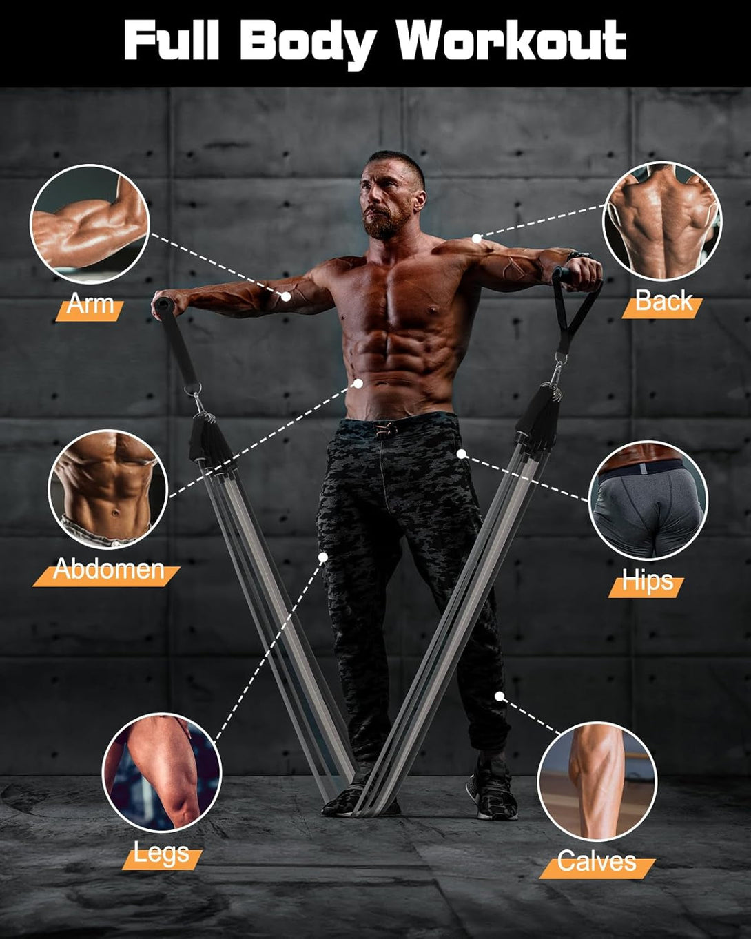 6Pcs Resistance Bands, Workout Bands 270Lbs, Exercise Bands with Handles/Door Anchor/Ankle Straps/Bag/Poster for Men, Heavy Resistance Bands for Working Out at Home