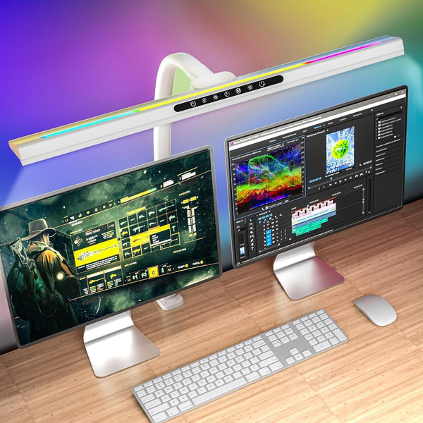 2-In-1 Desk Lamp with RGB Backlight,Architect Desk Lamps for Home Office,24W Tall Desk Lamp with Clamp,60"Timer,25 Lighting Modes,Eye Protection Swing Arm Lamp for Home/Office/Gaming/Study
