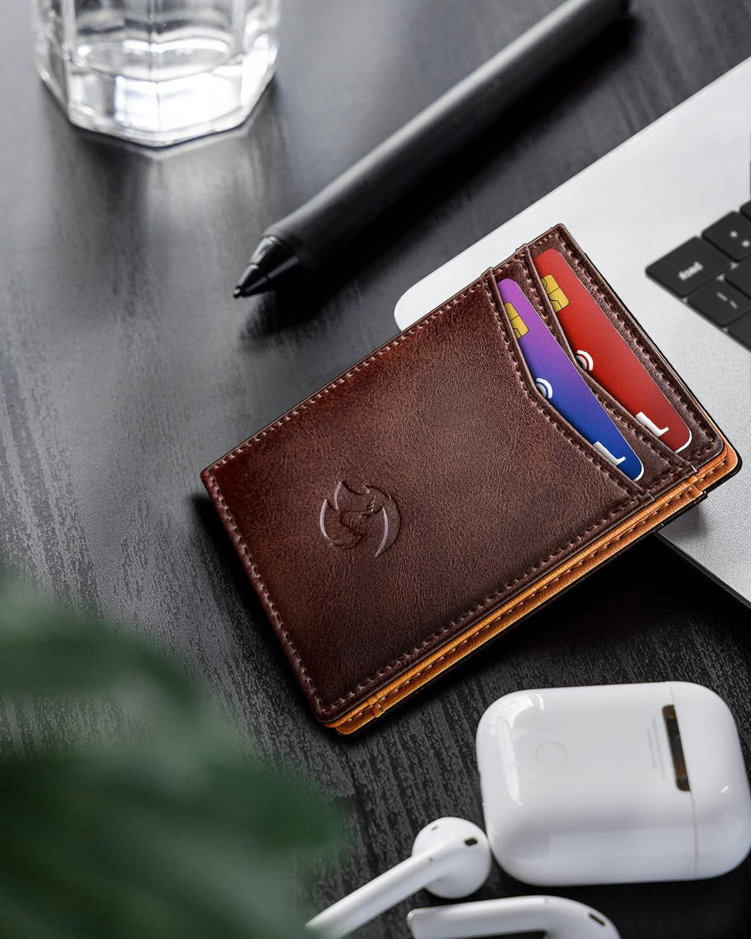 Magnetic Closure Slim Wallet for Men with Money Clip Gift Boxed,Genuine Leather Front Pocket Wallet, 3.9"X 2.7", RFID Blocking