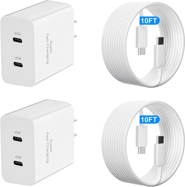 45W Samsung Super Fast Charger USB C, Dual Android Phone Charger Type C Chargers Fast Charging Block with 10FT Long USB-C Charging Cable Cord for Samsung Galaxy S25 Ultra/S25+/S25/S24Ultra/S24/-White
