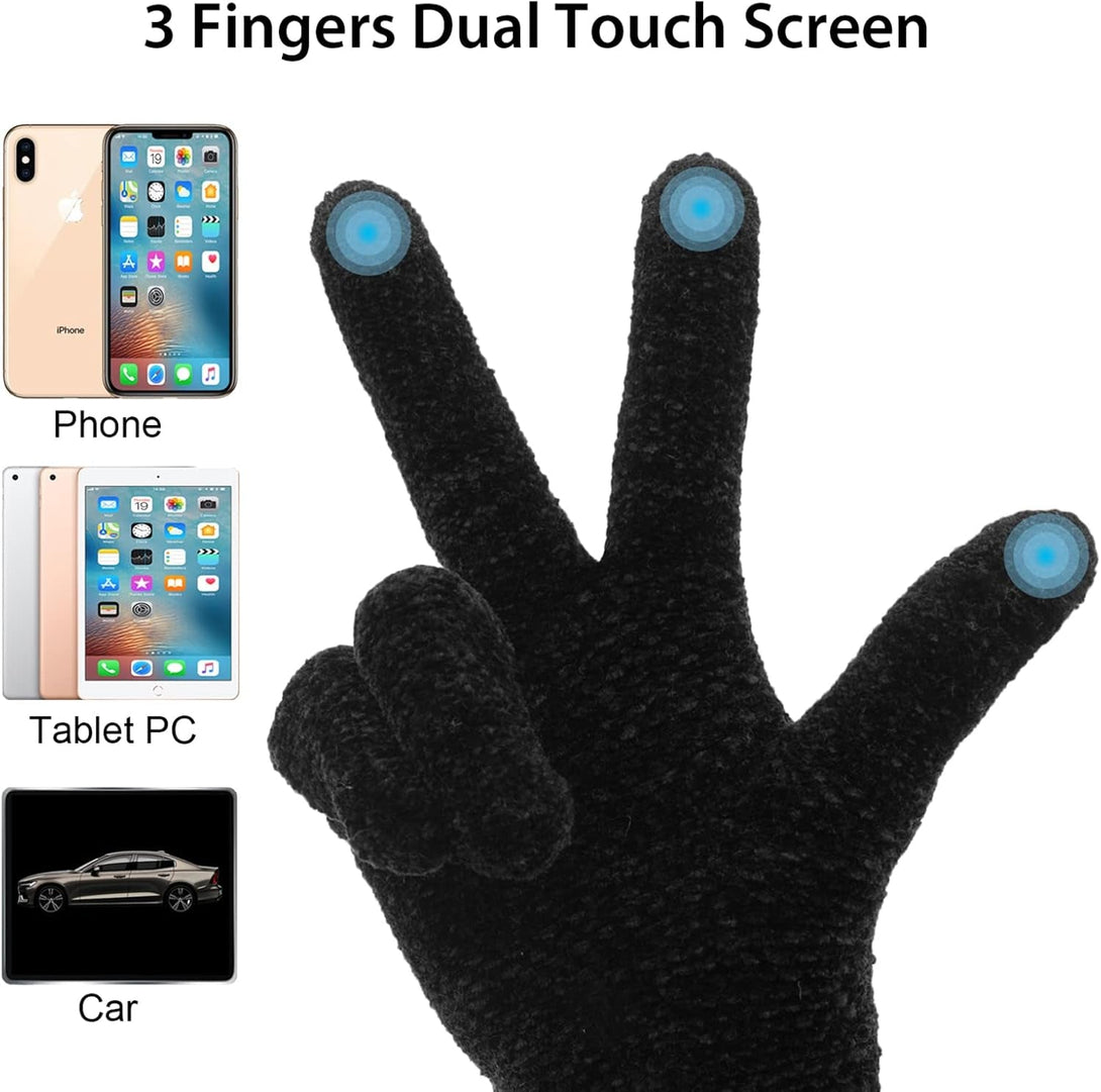 Vigrace Winter Touchscreen Gloves for Women Chenille Warm Knit with 3 Touch Screen Fingers Texting Elastic Cuff Thermal Glove