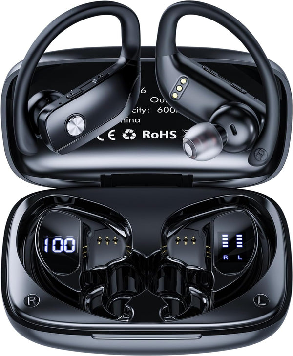 Wireless Earbuds Bluetooth Headphones 48Hrs Play Back Sports Earphones with LED Display Built in Mic Deep Bass Stereo in Ear Waterproof Headset for Workout Gaming Running