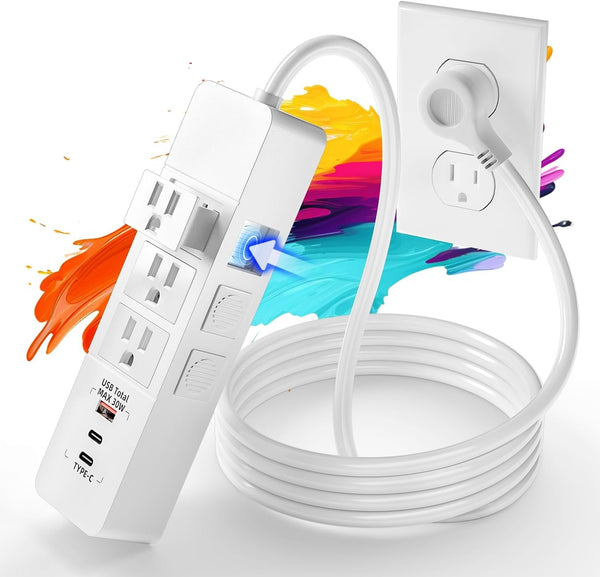 Surge Protector Power Strip (2300J), Extension Cord with Multiple Outlets and Fast Charging USB Ports, 5 Feet Power Cord (1875W/15A), Patent Safe Design Compact for Home, Office, Dorm -TUV Listed