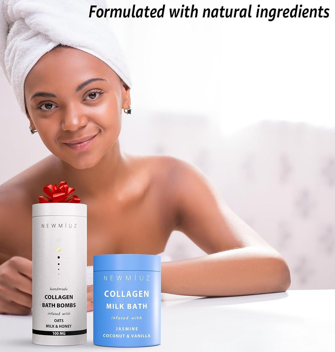 Creamy Collagen Bubble Bath Bombs with Oatmeal Milk Honey Essential Oils Luxurious Bath Gift Dry Skin Nourishment Indulge in a Blissful Bathing Spa