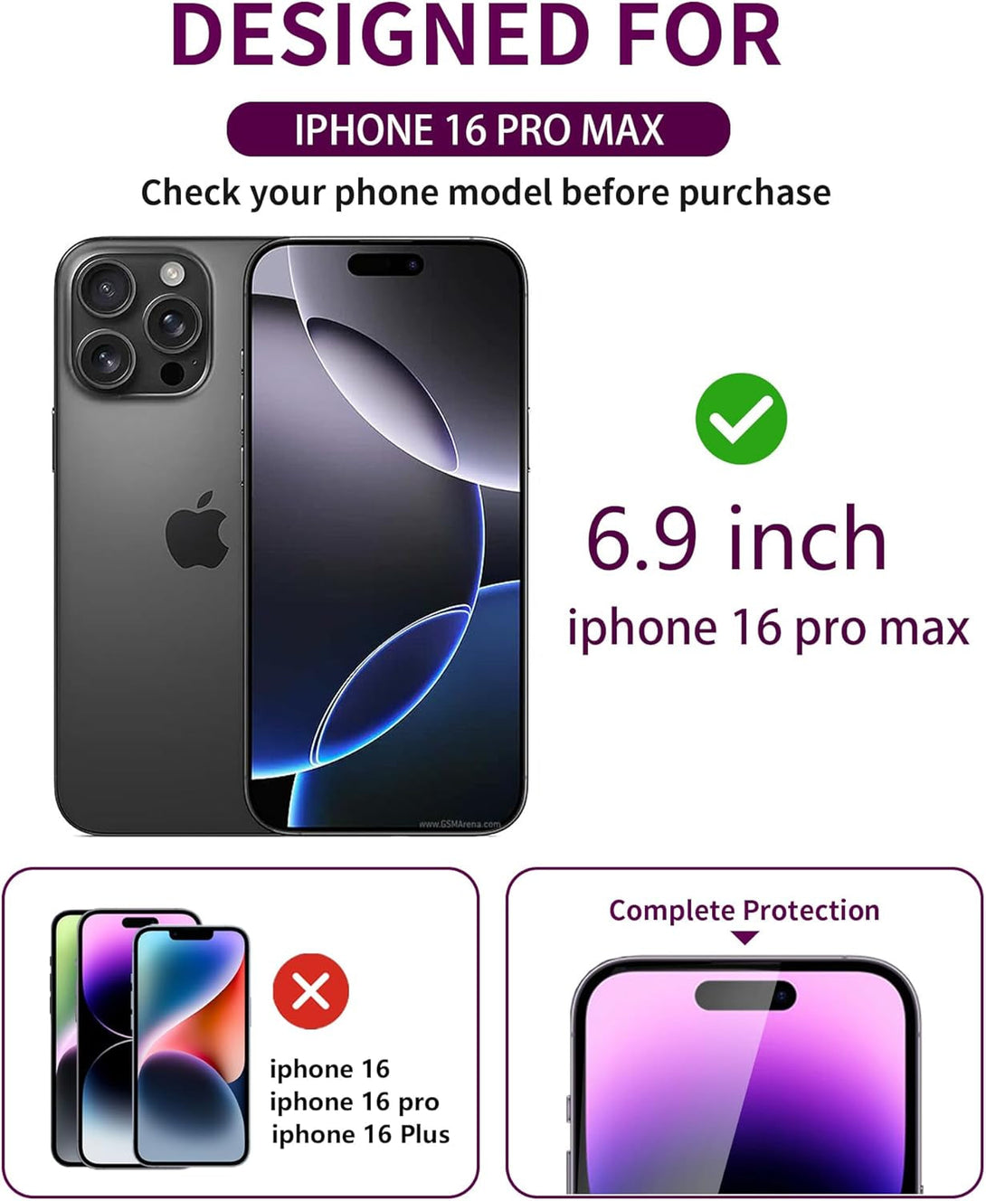 2 Pack Privacy Screen Protector for Iphone 16 Pro Max Tempered Glass 6.9Inch Private Saver Anti-Spy Eye Protection Anti-Scratch Full Coverage