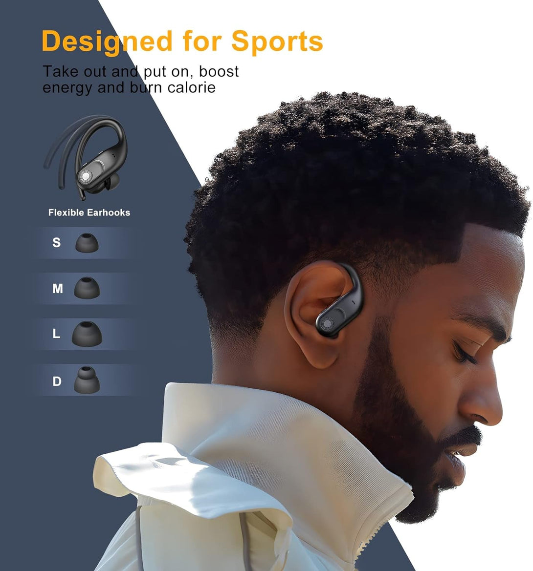 Wireless Earbuds Bluetooth Headphones 130Hrs Playtime with 2500Mah Wireless Charging Case LED Diaplay Hi-Fi Waterproof over Ear Earphones for Sports Running Workout Gaming