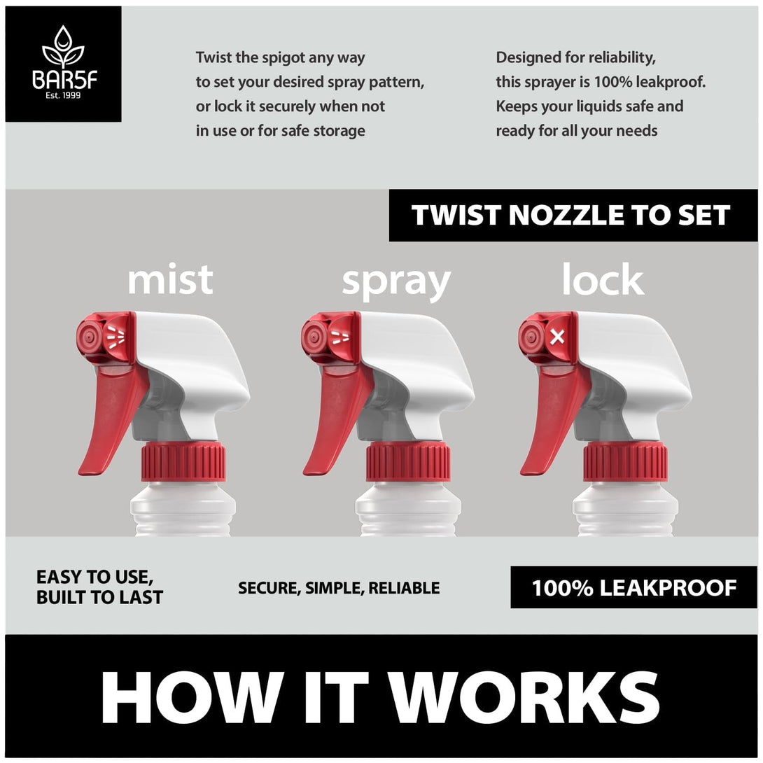 Bar5F 16-Ounce Spray Bottles Heavy-Duty Leak-Proof Plastic Adjustable Nozzle Bathroom Cleaning All-Purpose Gardening Made in USA 4-Pack