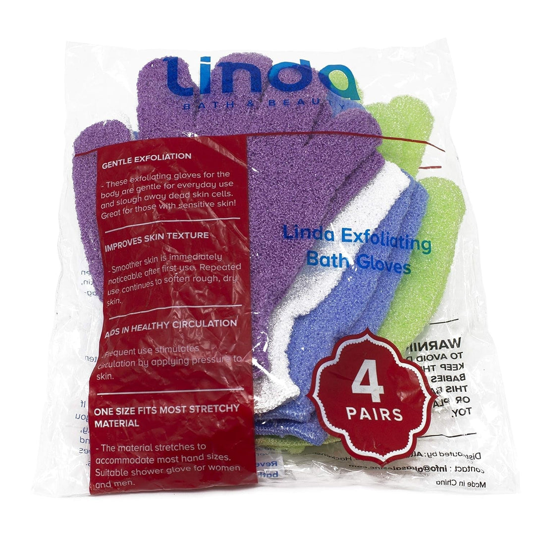 Linda Exfoliating Bath Gloves, Pack of 4