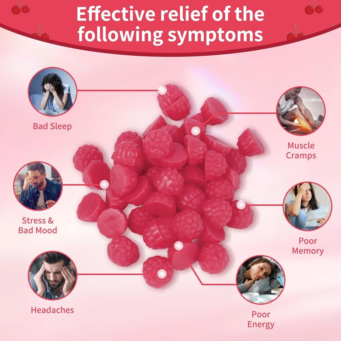 Magnesium Glycinate Gummies 1000Mg - Sugar Free Magnesium Potassium Supplement with Vitamin D, B6, Coq10 for Calm Mood & Sleep Support - 120 Cherry Gummies -2 Pack